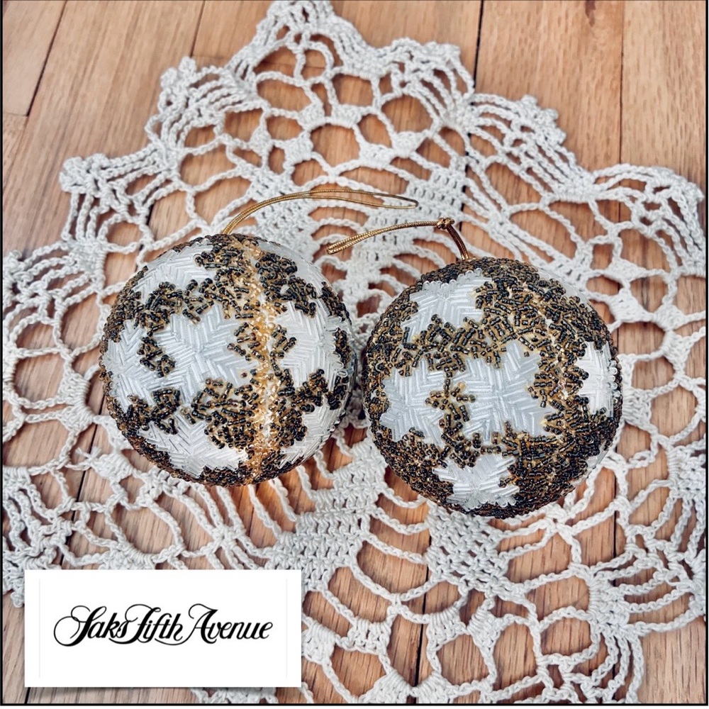 Vintage Ornaments Saks Fifth Avenue, Beaded. Set of 2, 1980’s. 3 inch